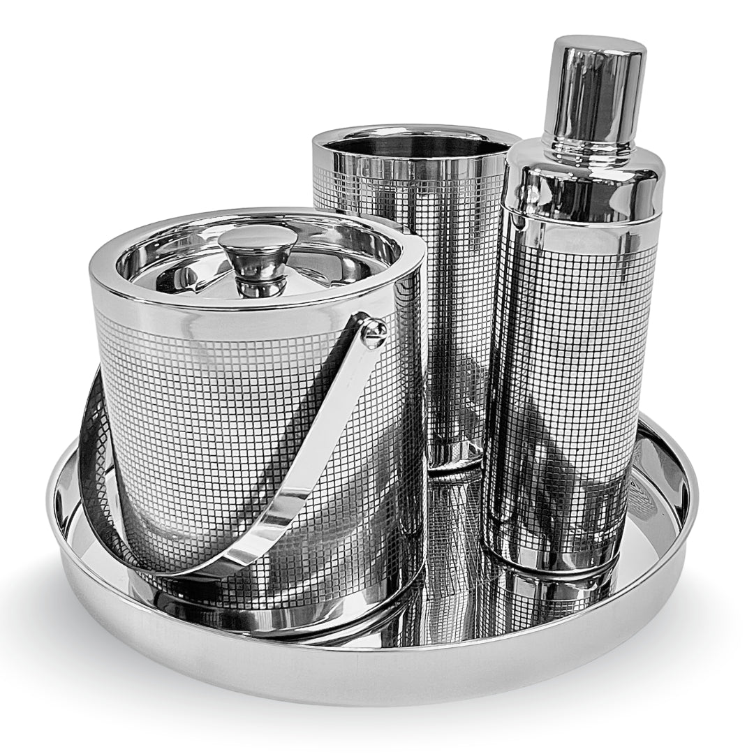 Stainless Steel Barware Etched Design - 4-piece Set