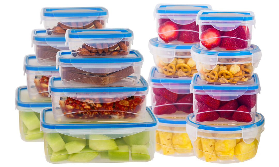 Plastic Containers w/ Snap Lock Lids - 32-pc Set, Blue