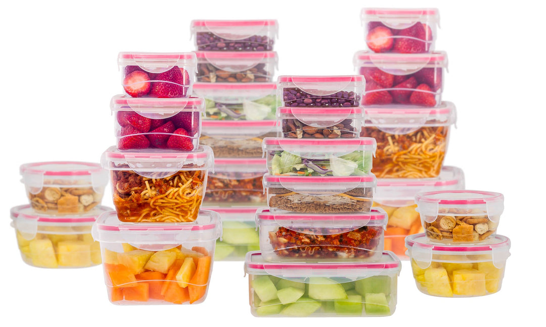 Plastic Containers w/ Snap Lock Lids - 48-pc Set, Red