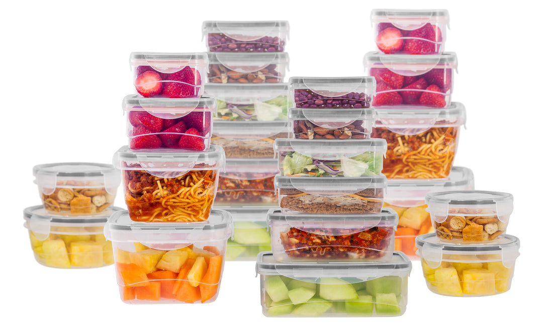 Plastic Containers w/ Snap Lock Lids - 48-pc Set, Grey