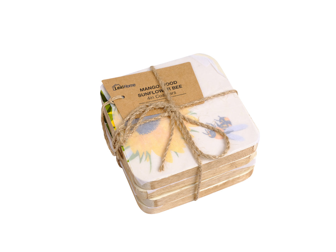 Mango Wood Sunflower Coasters - Set of 4
