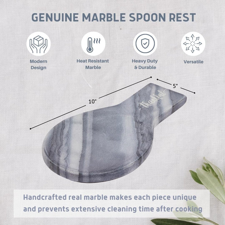 Lexi Home Marble Thankful Engraved Spoon Rest - Stone Design Spoon Rest for Stovetop