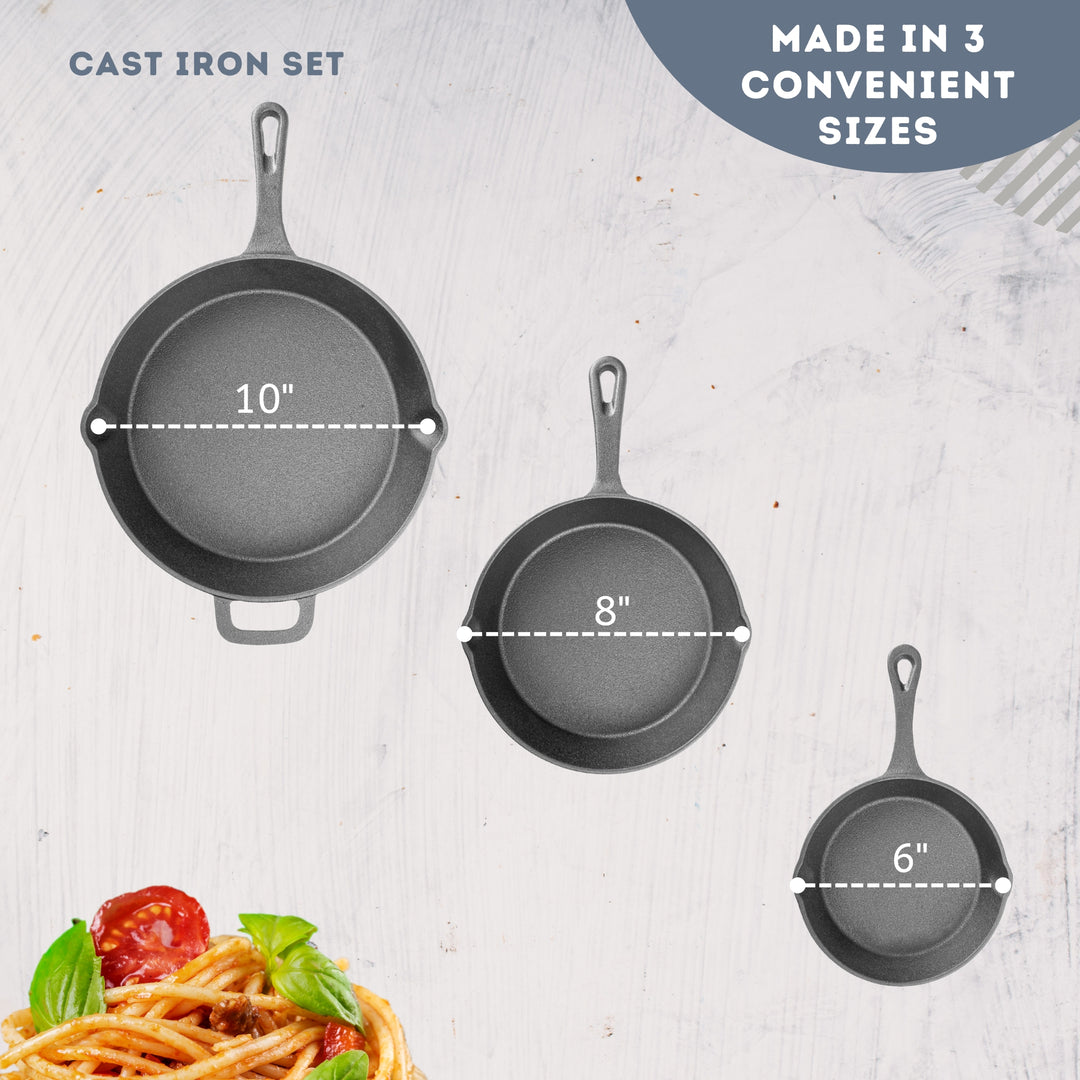 Durable Pre Seasoned 3-Piece Cast Iron Fry Pan Set - Lexi Home