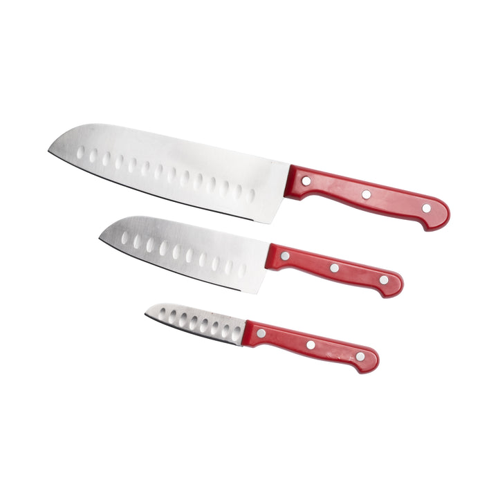 3-Piece Red Stainless Steel Santoku Knife Set