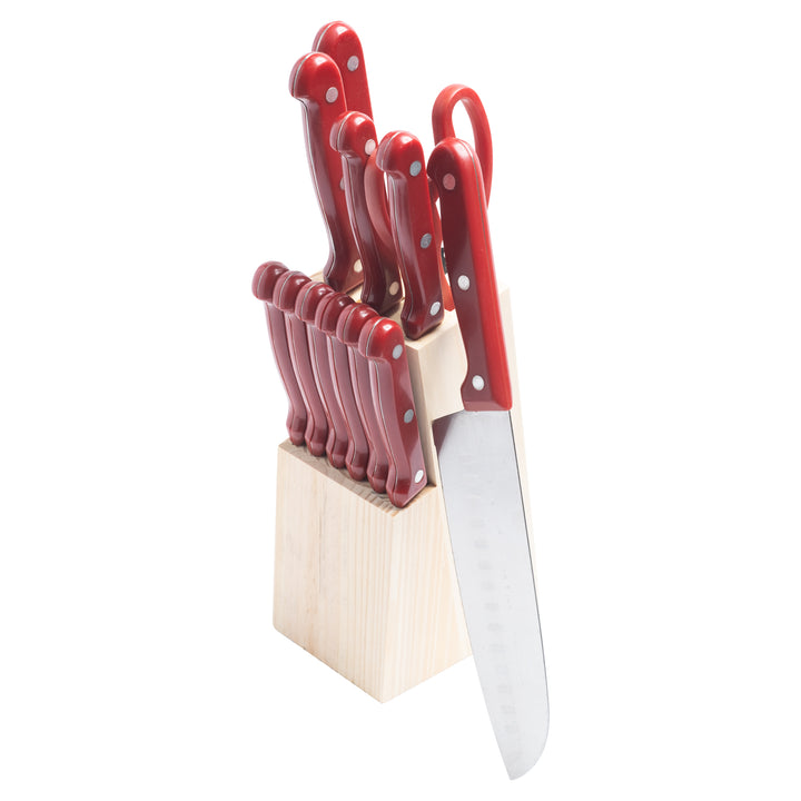 13-Piece Red Stainless Steel Knife Block Set
