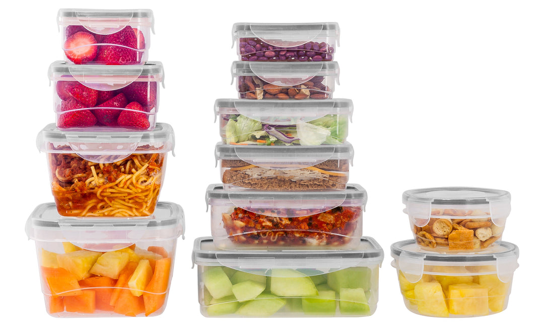Plastic Containers w/ Snap Lock Lids - 24-pc Set, Grey