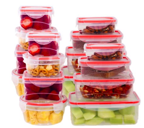 Plastic Containers w/ Snap Lock Lids - 32-pc Set, Red