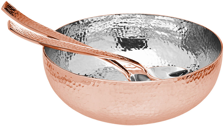 Copper Hammered Salad Bowl with Serving Utensils