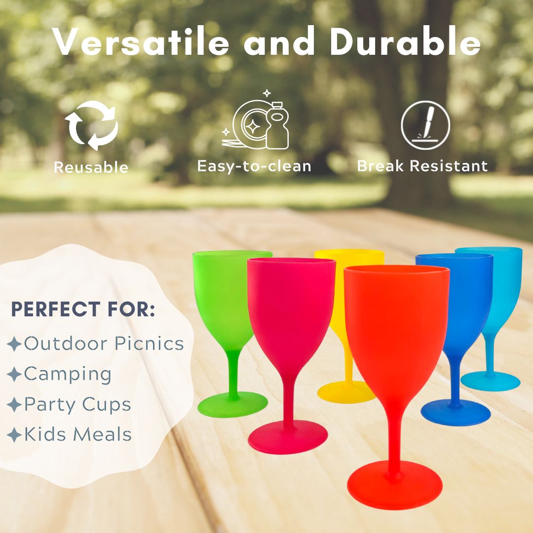 Colorful Reusable Plastic 6-Pack Wine Goblets