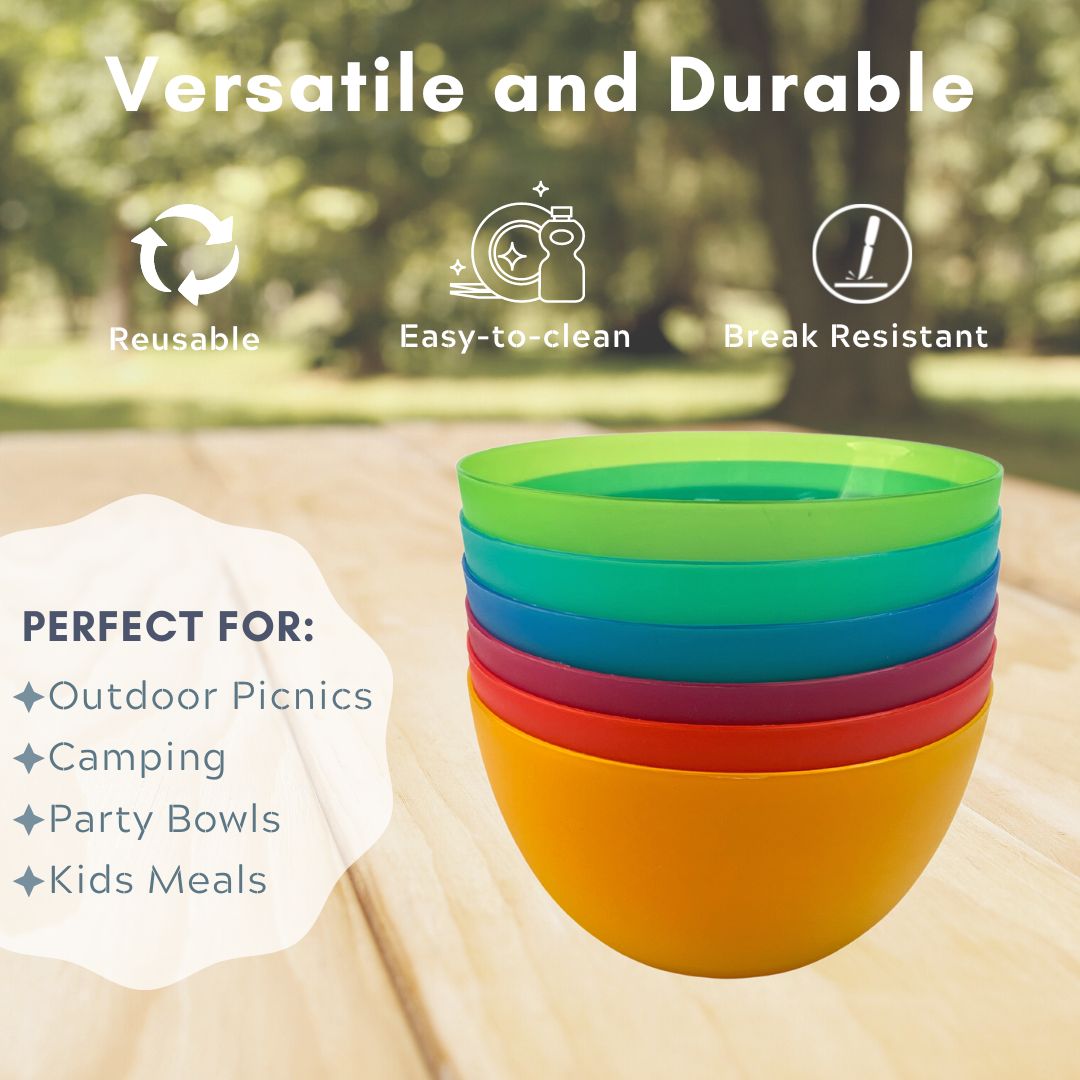 Colorful Reusable Plastic 6-Pack Cereal Bowls