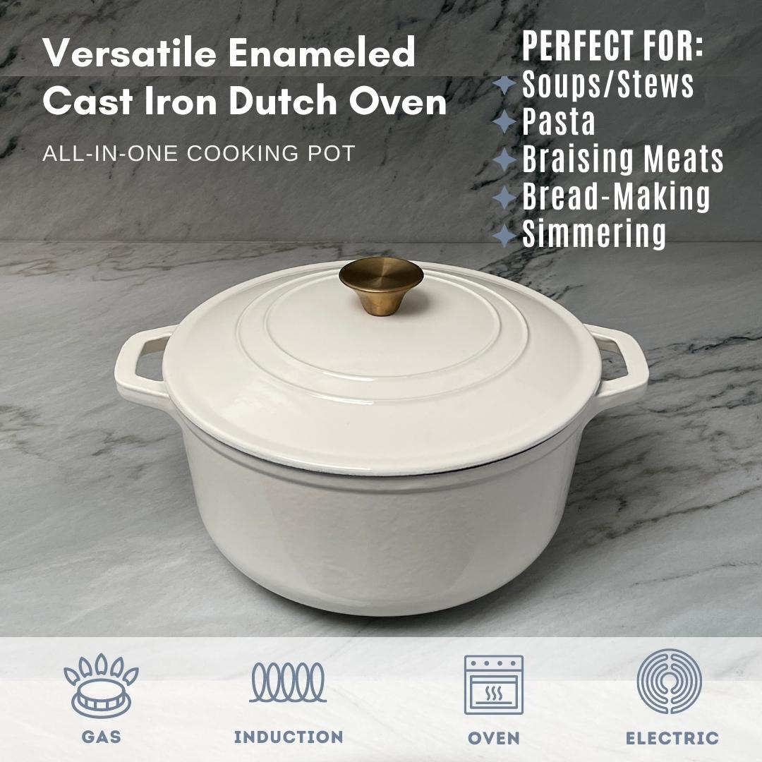 Lexi Home 5 Qt. Enameled Cast Iron Dutch Oven Pot - Cream