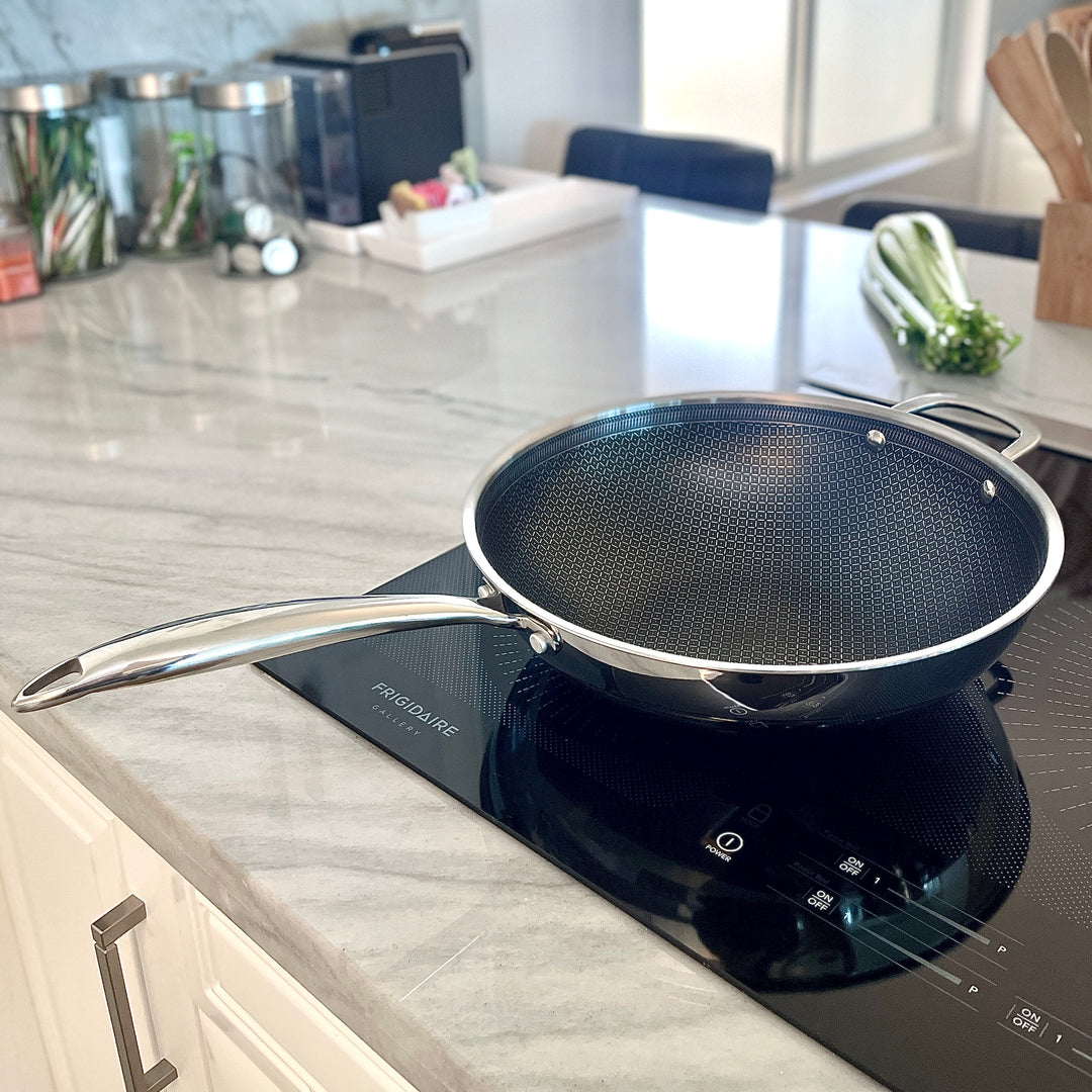 tri-ply stainless non stick hexclad wok