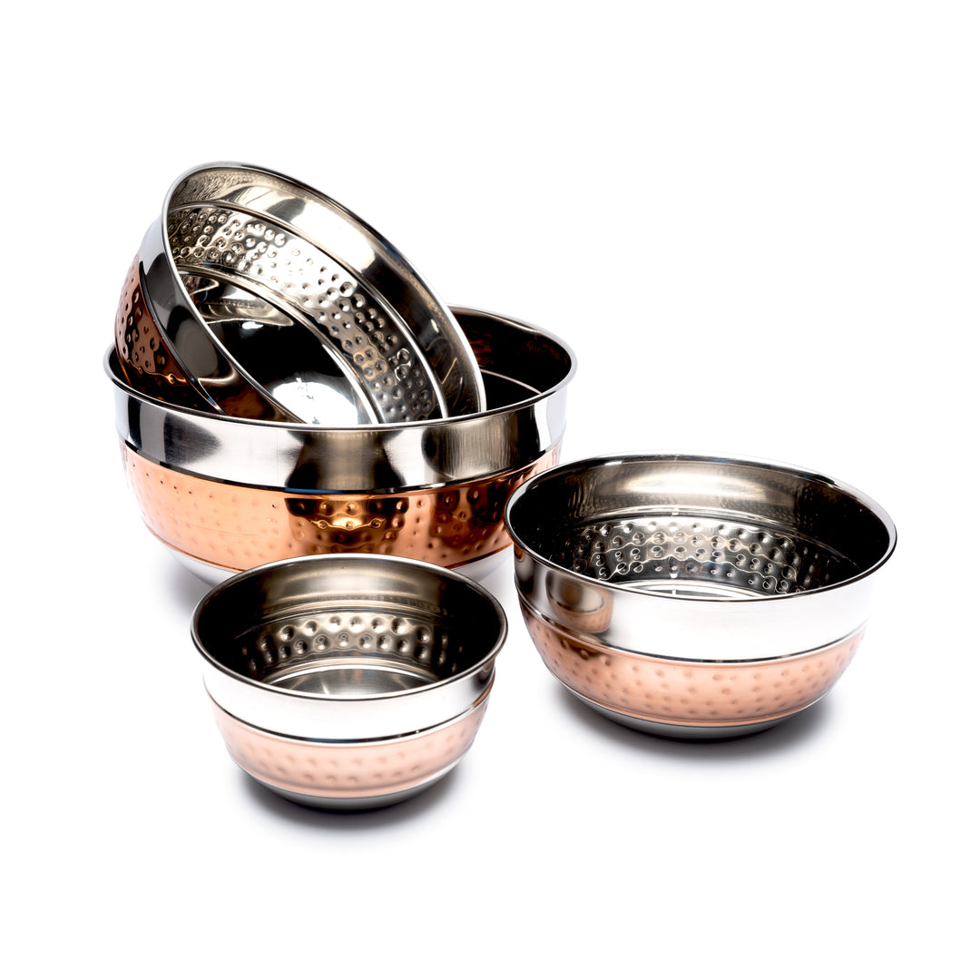 Lexi Home 4 pc. Premium Two Tone Stainless Steel Hammered Mixing Bowl Set
