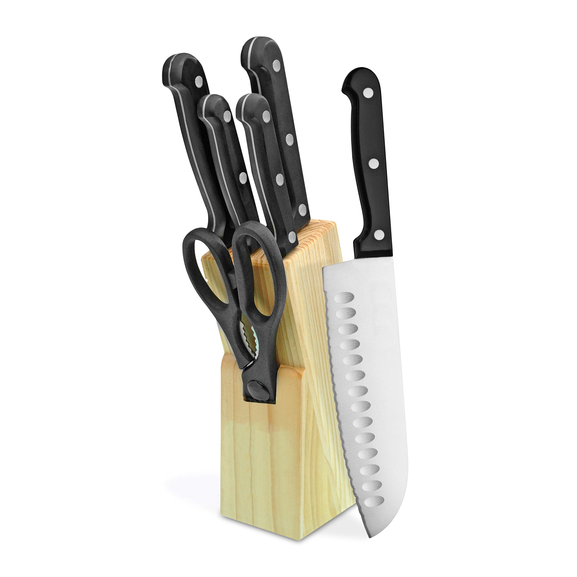 7-Piece Black Stainless Steel Knife Block Set - Lexi Home