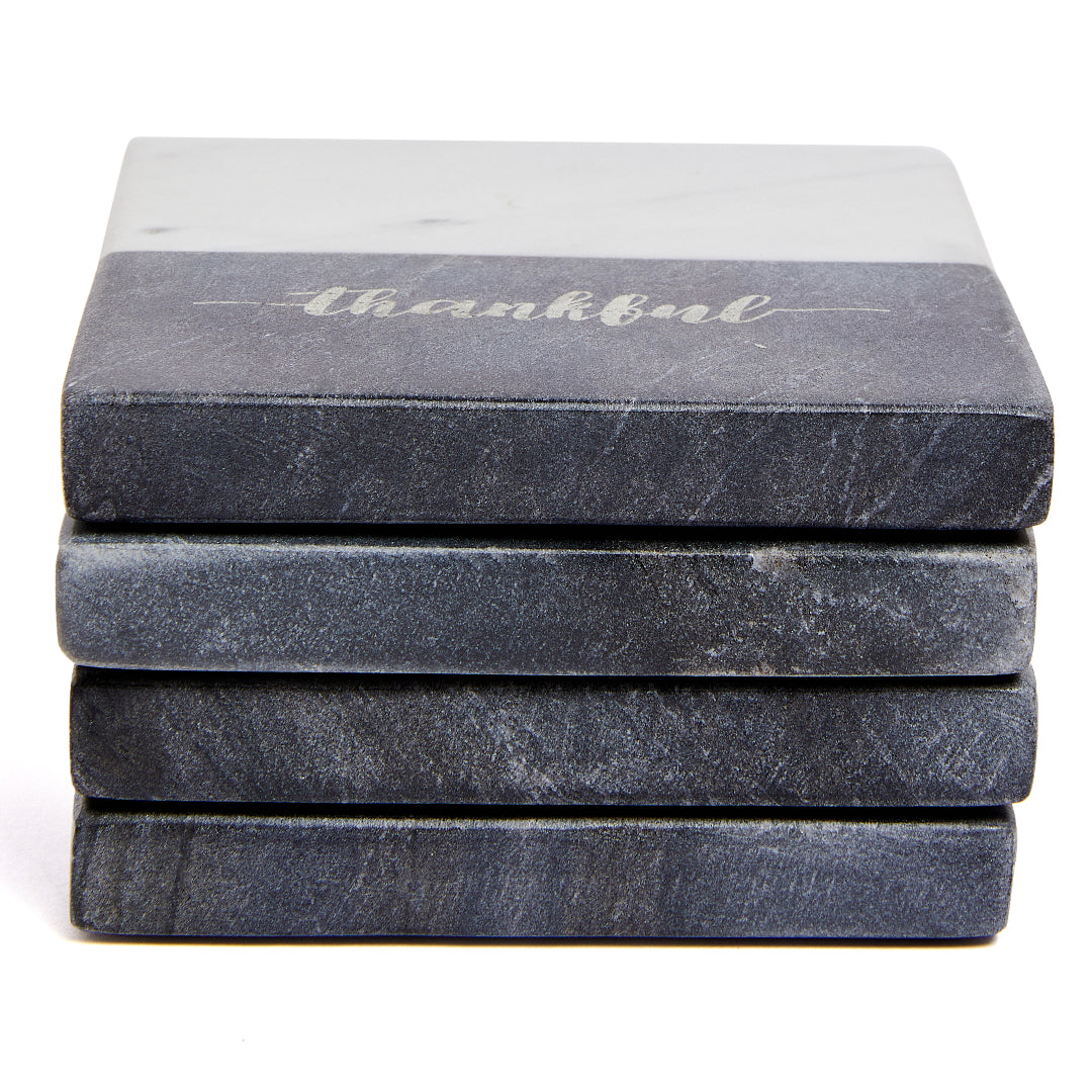 Marble Coasters - Square/Grey, Thankful - Set of 4