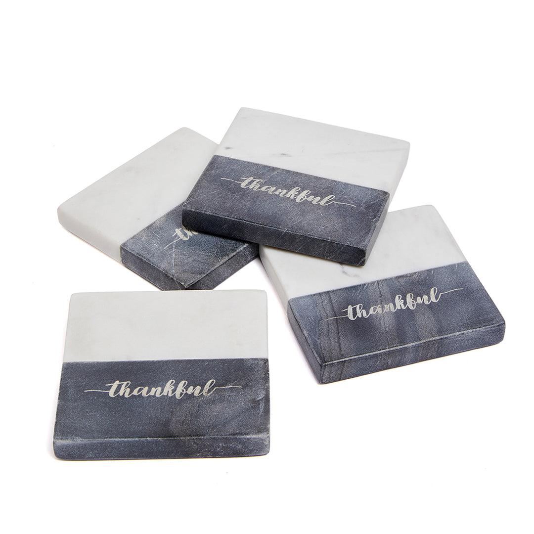 Marble Coasters - Square/Grey, Thankful - Set of 4