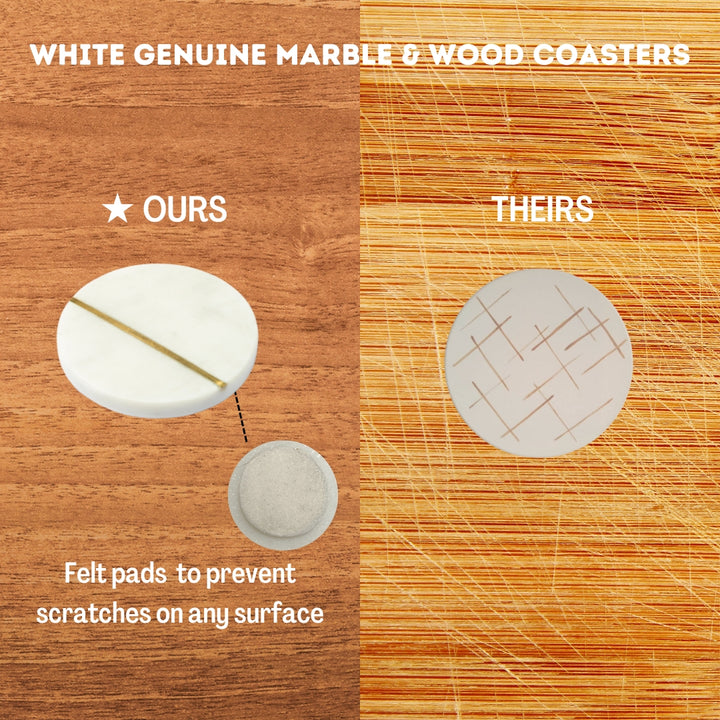 Marble Coasters - Round/White, Single Inlay - Set of 4