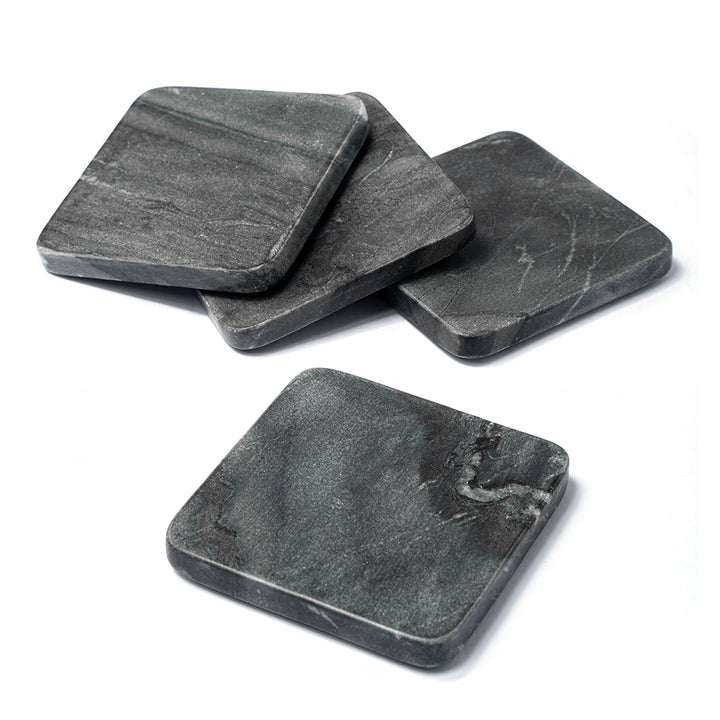 Marble Coasters - Square/Grey, Solid - Set of 4