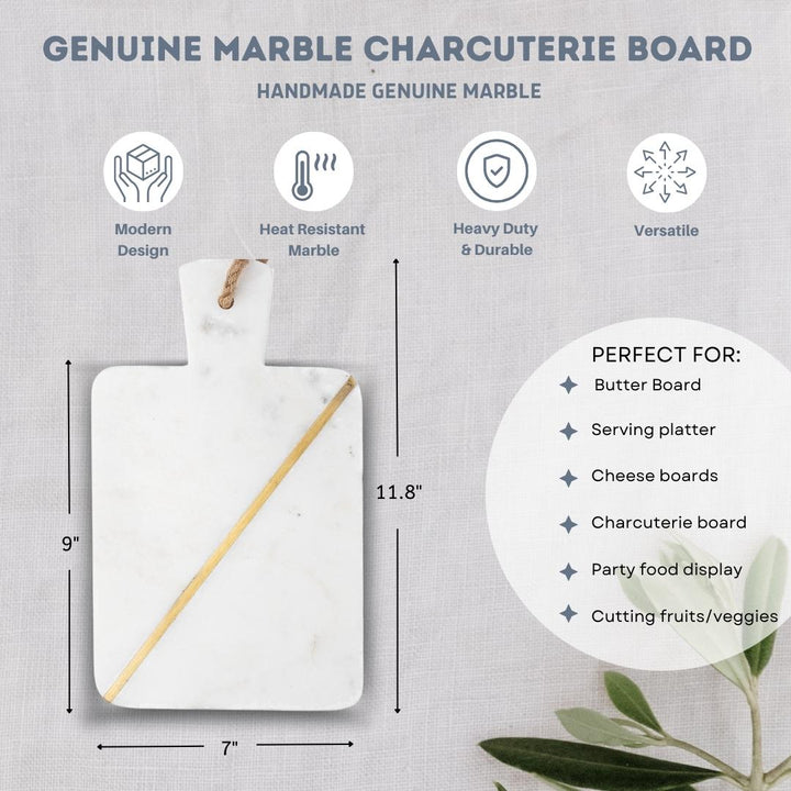 Marble Charcuterie Cutting Board - White, Single Inlay