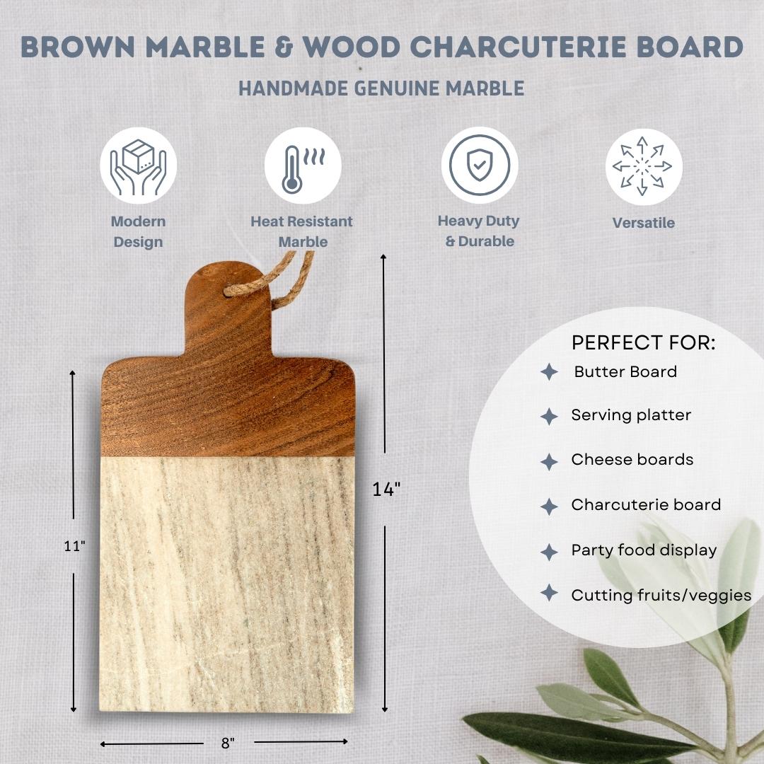 Marble Charcuterie Cutting Board - Brown and Wood