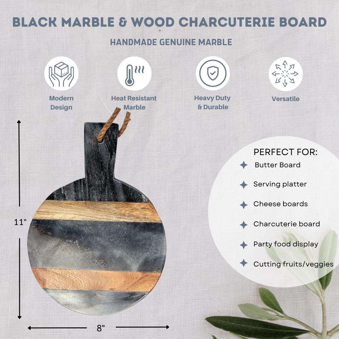 Marble Charcuterie Cutting Board - Black and Wood