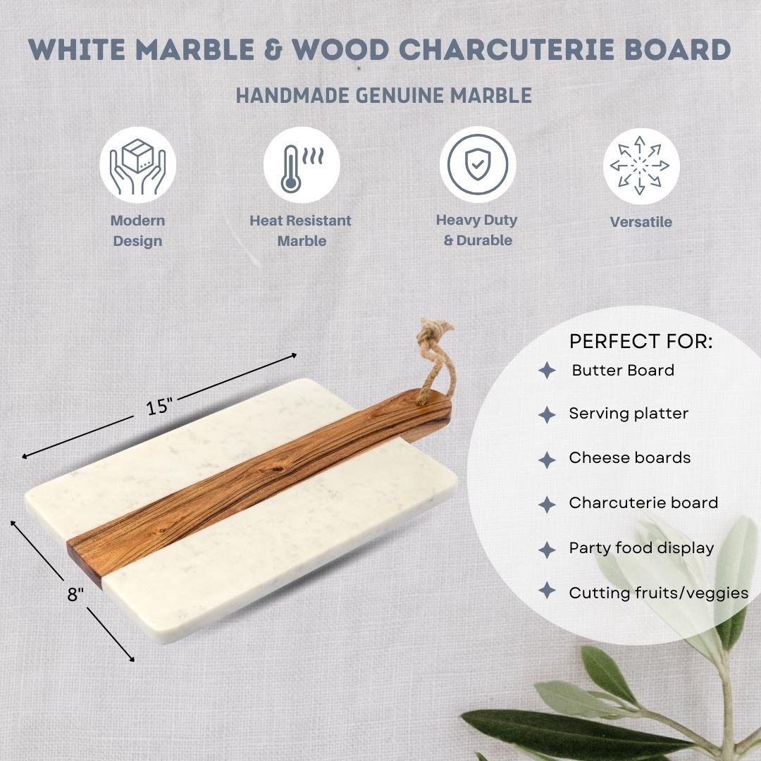 Marble Charcuterie Cutting Board - White and Wood
