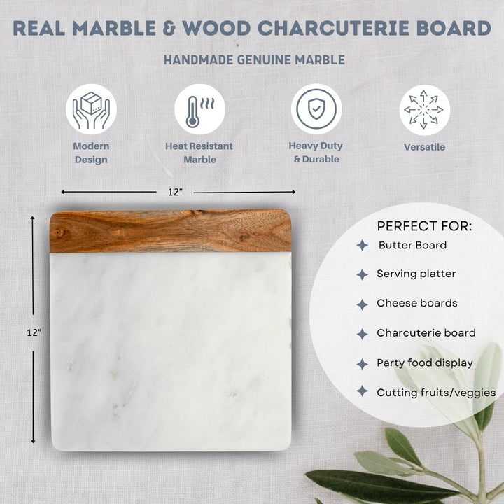 Marble Charcuterie Cutting Board - Square/White, Wood