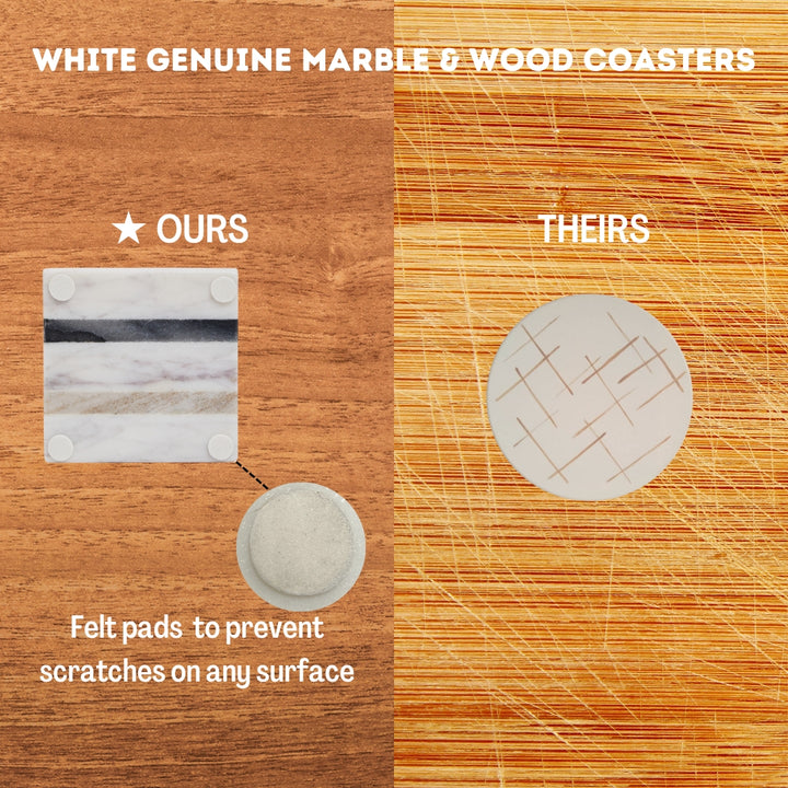 Marble Coasters - Square/White, Stripes - Set of 4