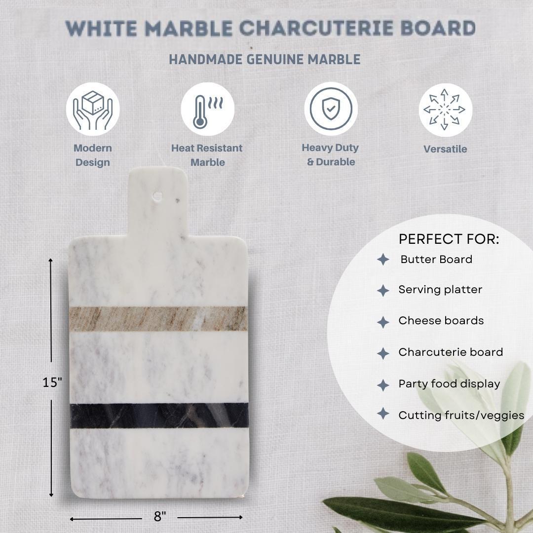 Marble Charcuterie Cutting Board - White with Stripes