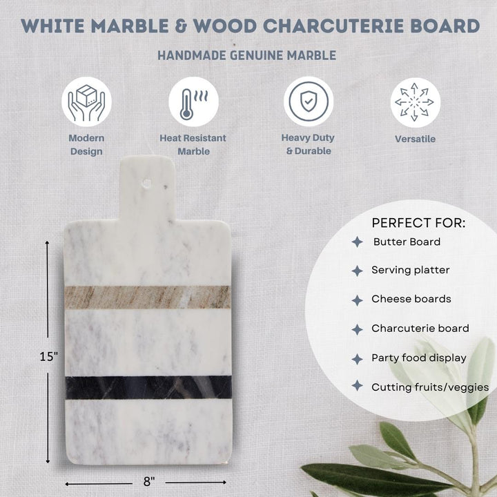 Marble Charcuterie Cutting Board - White with Stripes