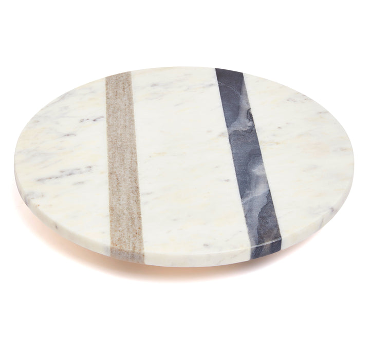 Marble Lazy Susan for Table - White with Stripes