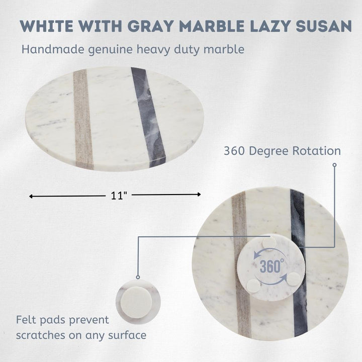 Marble Lazy Susan for Table - White with Stripes