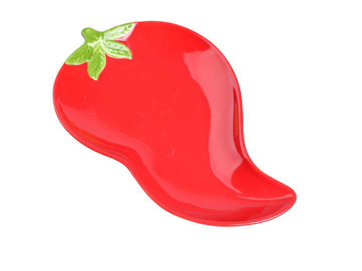 Red 12 Inch Ceramic Chili Shape Serving Tray