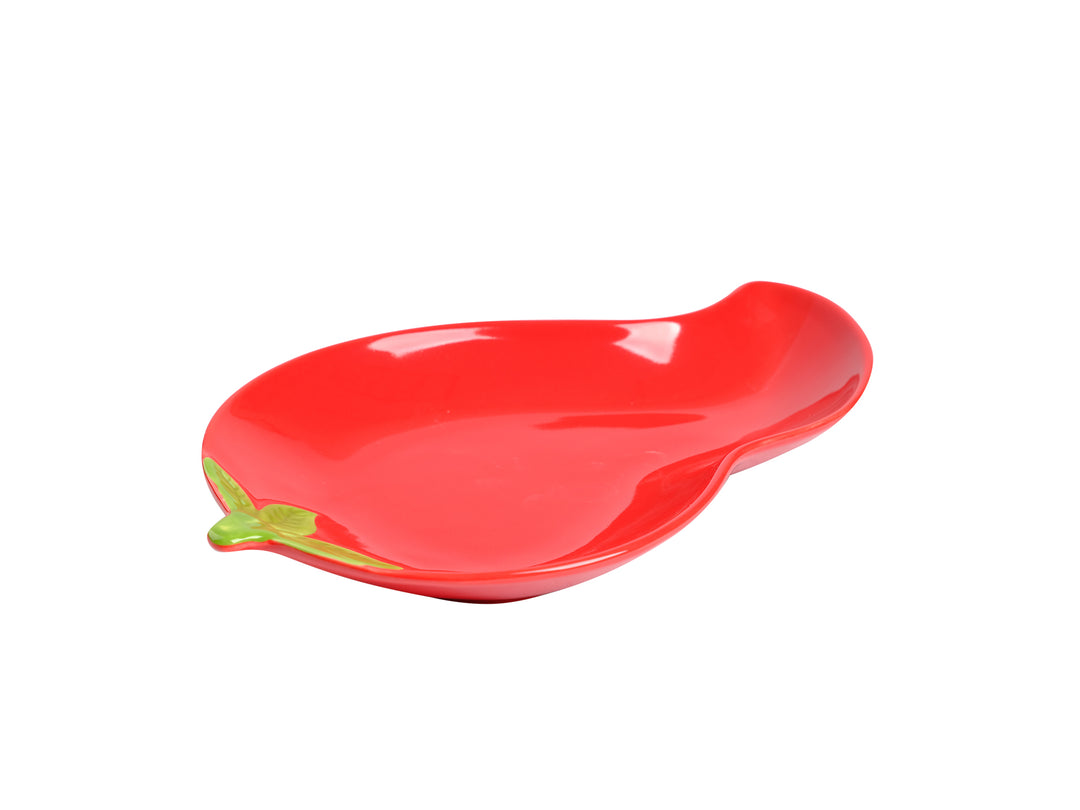 Red 12 Inch Ceramic Chili Shape Serving Tray