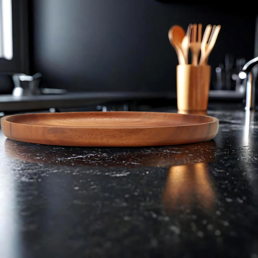 12-Inch Round Acacia Wood Serving Platter