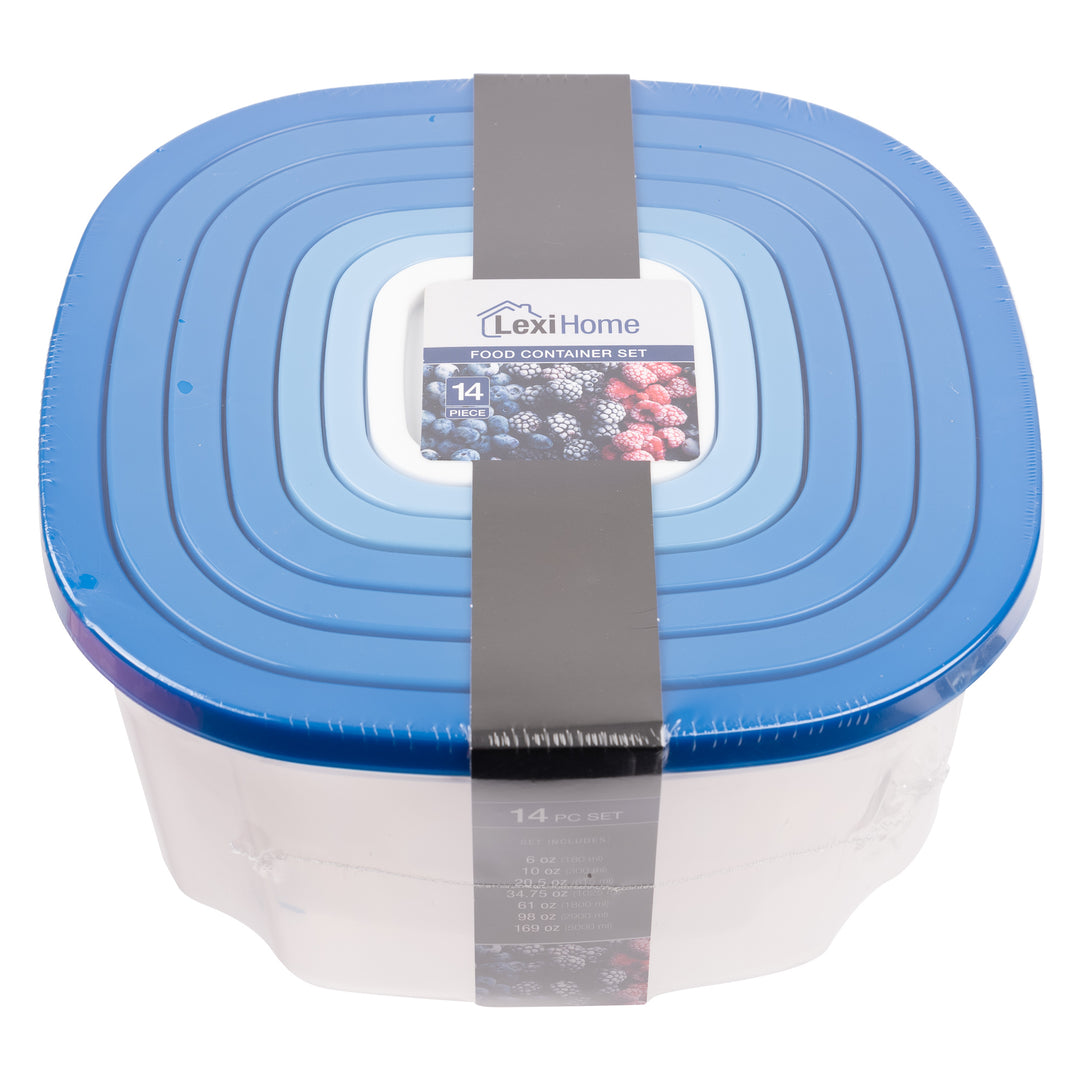 14-Piece Square Plastic Food Storage Containers with Gradient Lids
