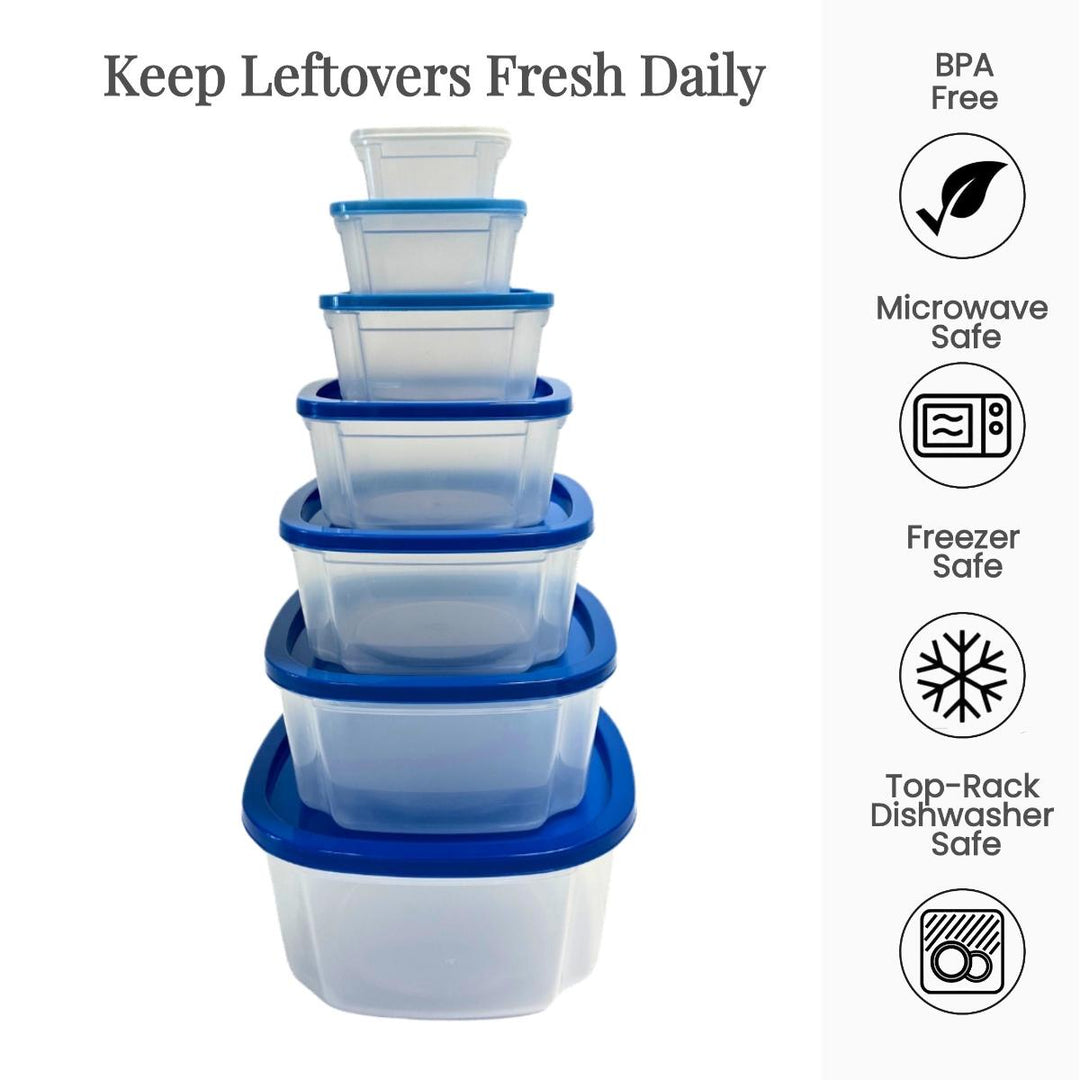 14-Piece Square Plastic Food Storage Containers with Gradient Lids ...