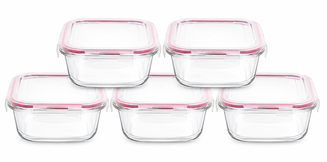 Lexi Home Square 40.5 oz. Glass Food Storage Container with Red Locking Lid