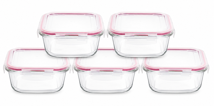 Lexi Home Square 40.5 oz. Glass Food Storage Container with Red Locking Lid