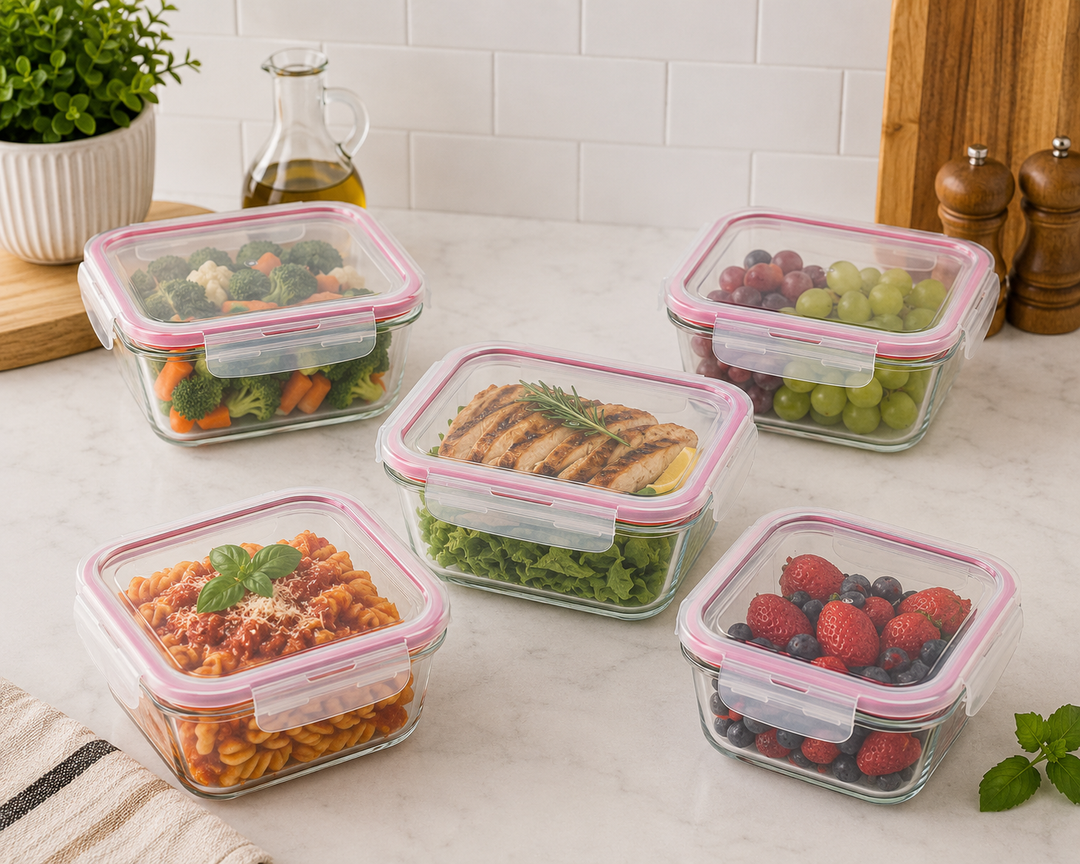 Lexi Home Square 74.25 oz. Glass Food Storage Container with Red Locking Lid
