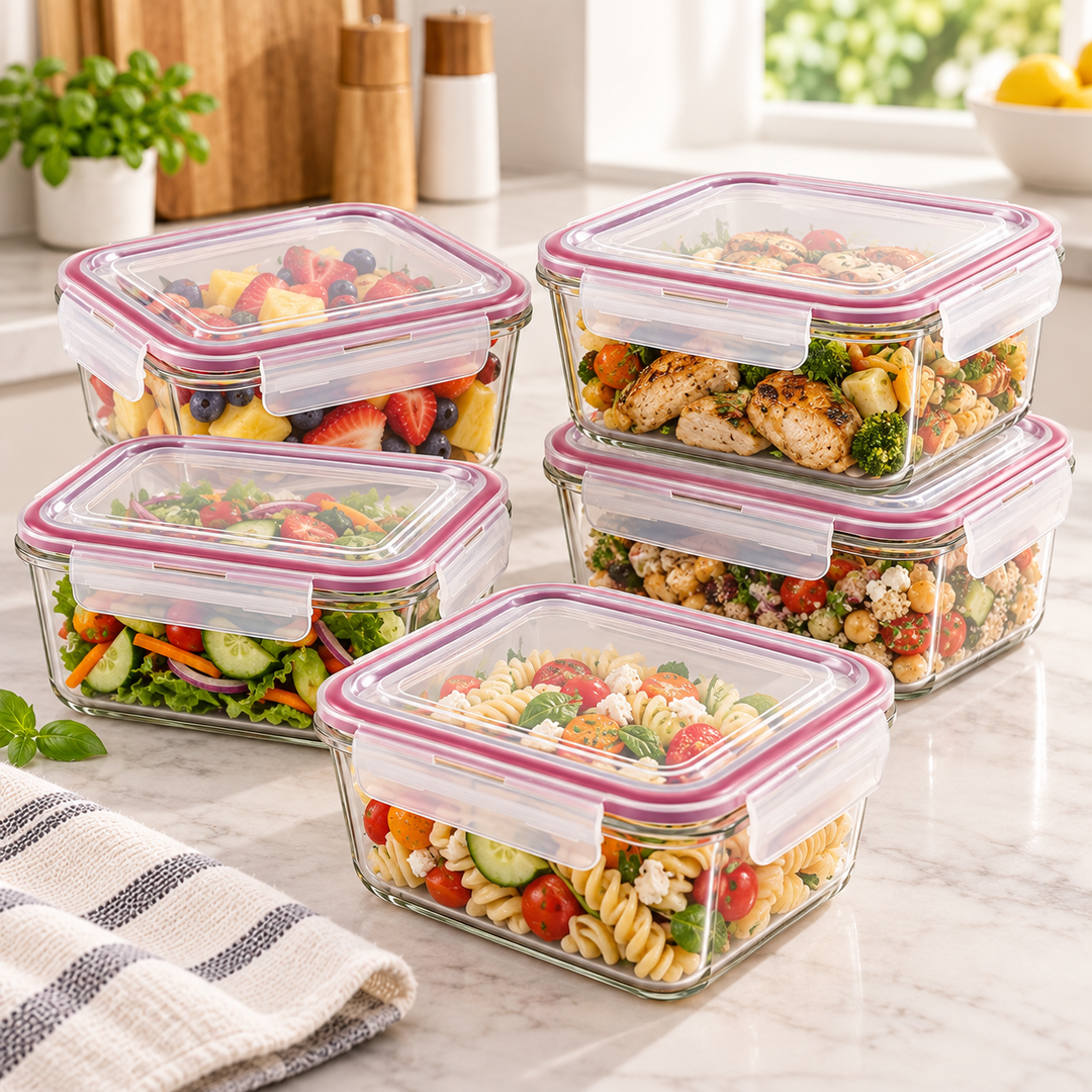 Lexi Home Square 74.25 oz. Glass Food Storage Container with Red Locking Lid