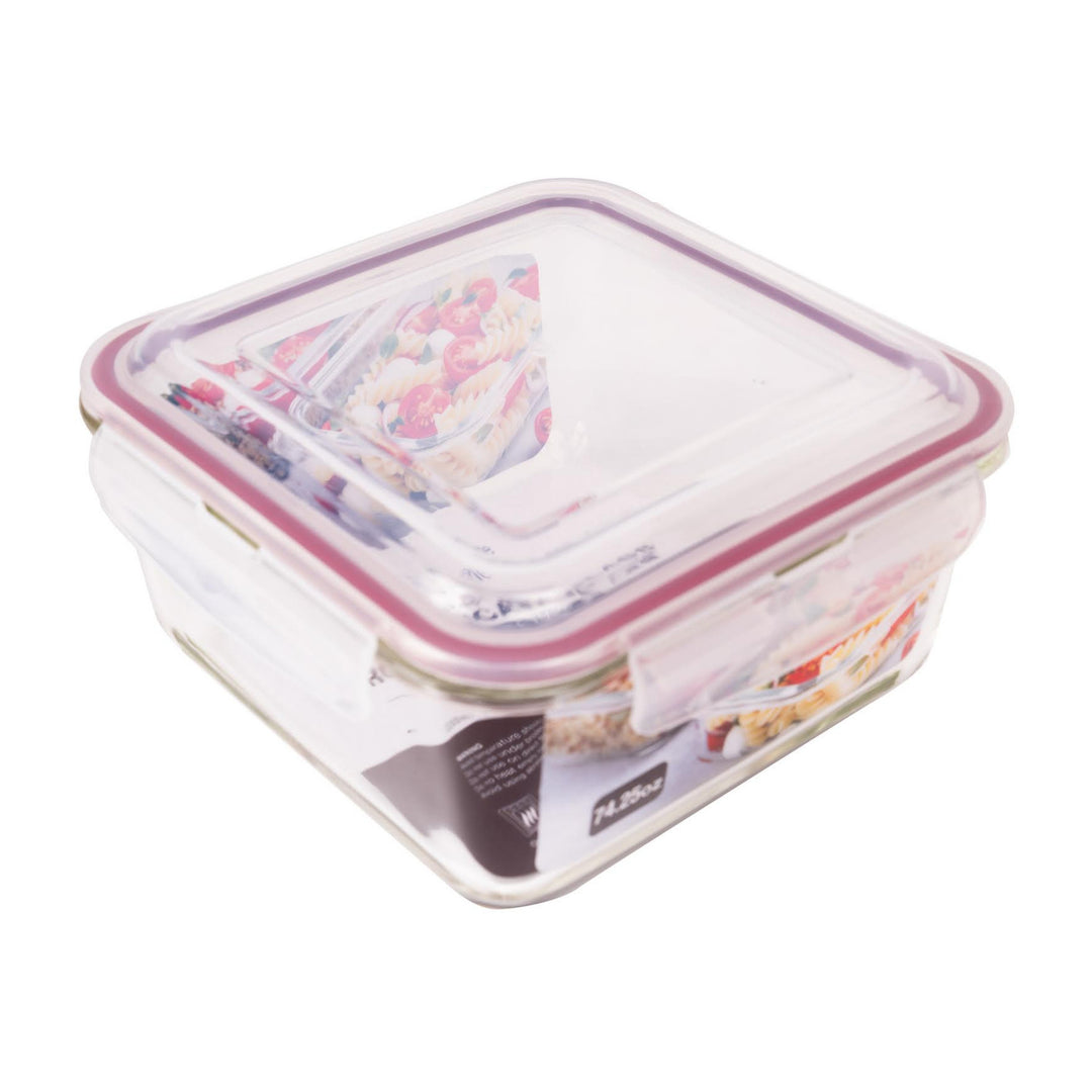 Lexi Home Square 74.25 oz. Glass Food Storage Container with Red Locking Lid