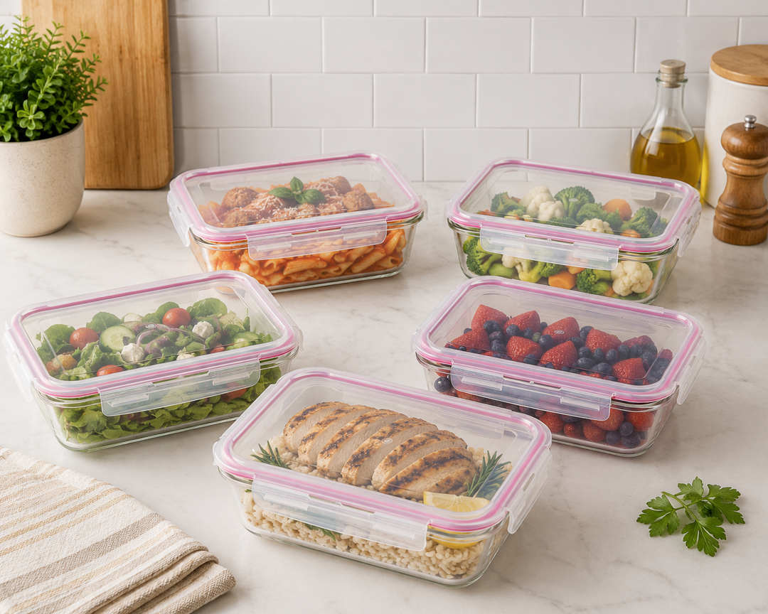 Lexi Home Rectangular 35 oz. Glass Food Storage Container with Red Locking Lid