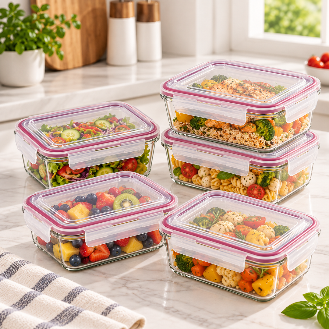 Lexi Home Rectangular 35 oz. Glass Food Storage Container with Red Locking Lid