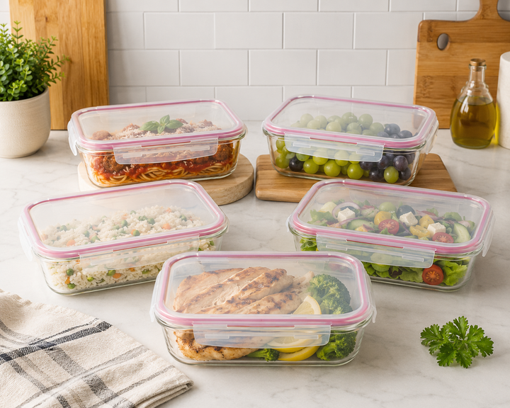 Lexi Home Rectangular 51.25 oz. Glass Food Storage Container with Red Locking Lid