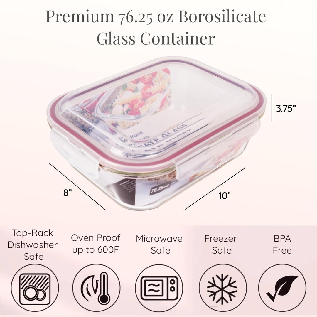 Lexi Home Rectangular 76.25 oz. Glass Food Storage Container with Red Locking Lid