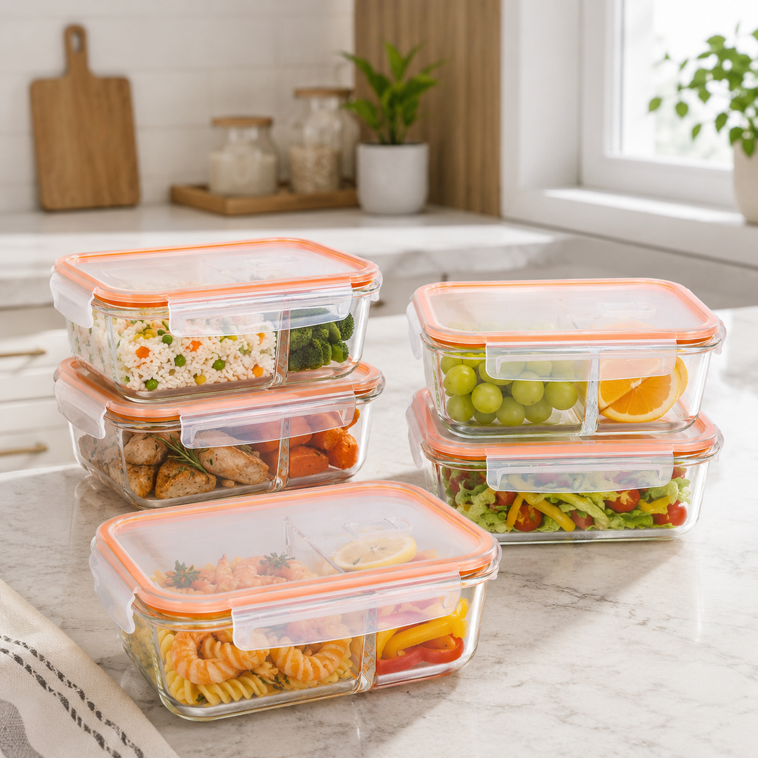 2-Compartment Vented Borosilicate Glass Container- Orange