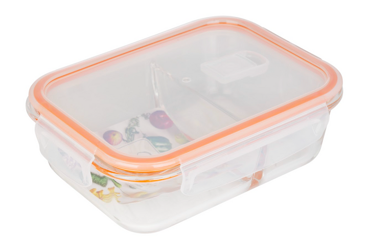 2-Compartment Vented Borosilicate Glass Container- Orange