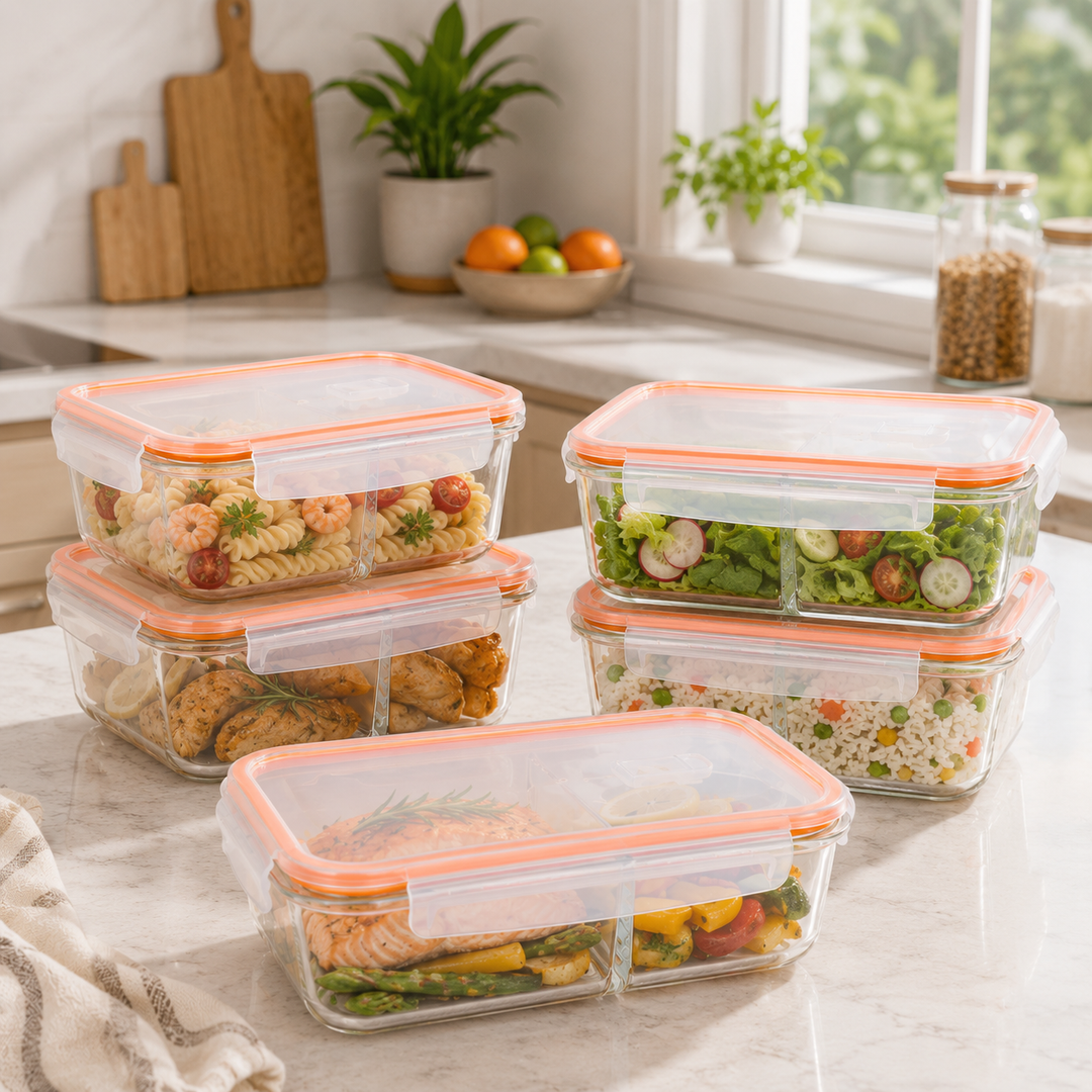 2-Compartment Vented Borosilicate Glass Container- Orange