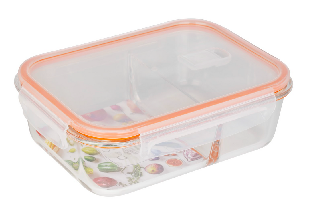 2-Compartment Vented Borosilicate Glass Container- Orange